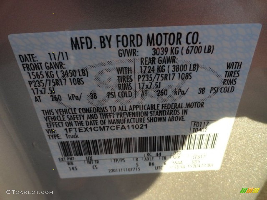 2012 F150 Color Code UX for Ingot Silver Metallic Photo #56957306