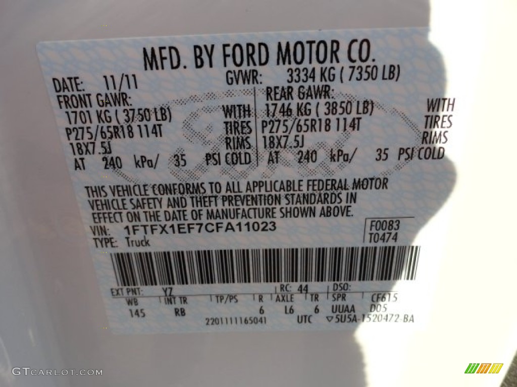 2012 F150 Color Code YZ for Oxford White Photo #56957486