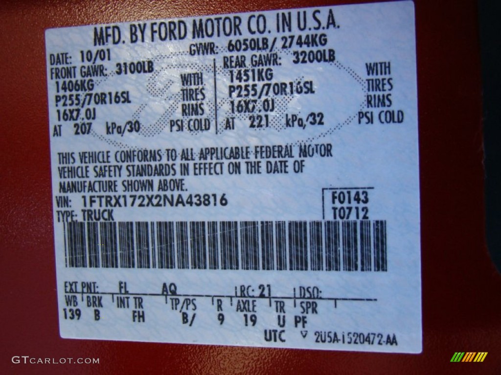 2002 F150 Color Code FL for Toreador Red Metallic Photo #56964679