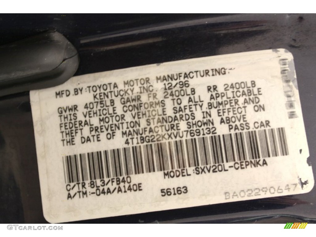 1997 Camry Color Code 8L3 for Blue Velvet Pearl Photo #56966957