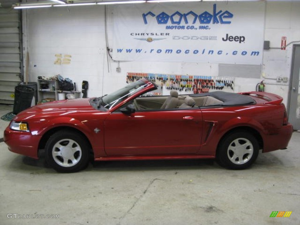 1999 Mustang V6 Convertible - Laser Red Metallic / Medium Parchment photo #2