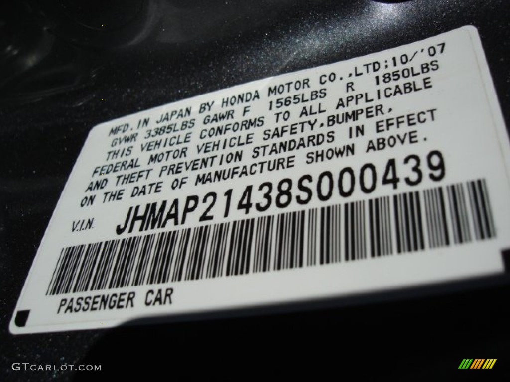 2008 Honda S2000 Roadster Info Tag Photo #56992232