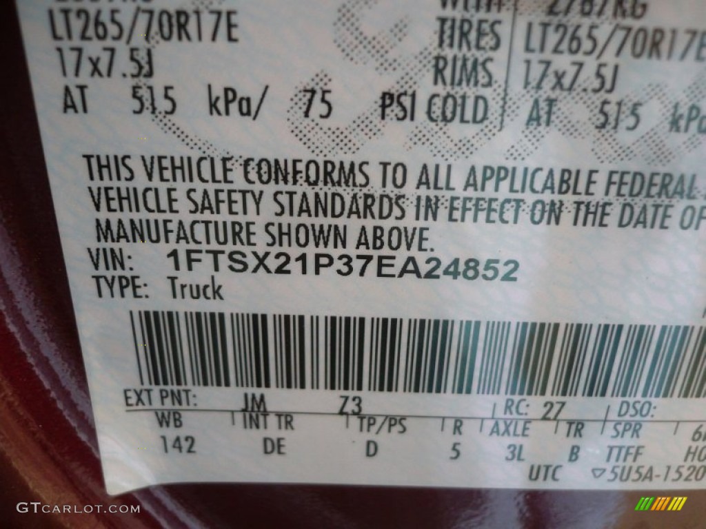 2007 F250 Super Duty Color Code JM for Dark Toreador Red Metallic Photo #57013460