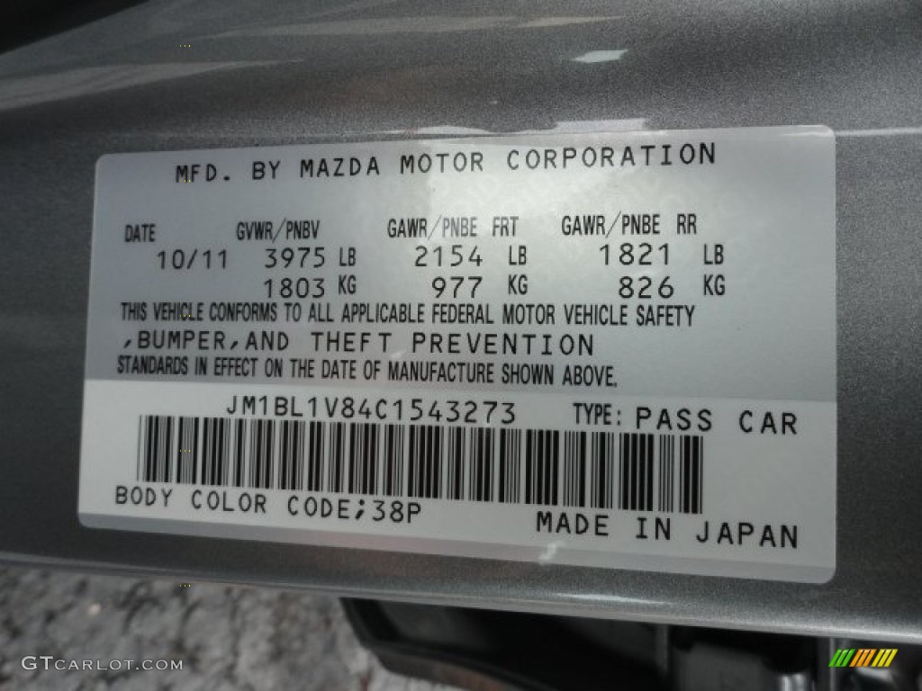 2012 MAZDA3 Color Code 38P for Liquid Silver Metallic Photo #57018380