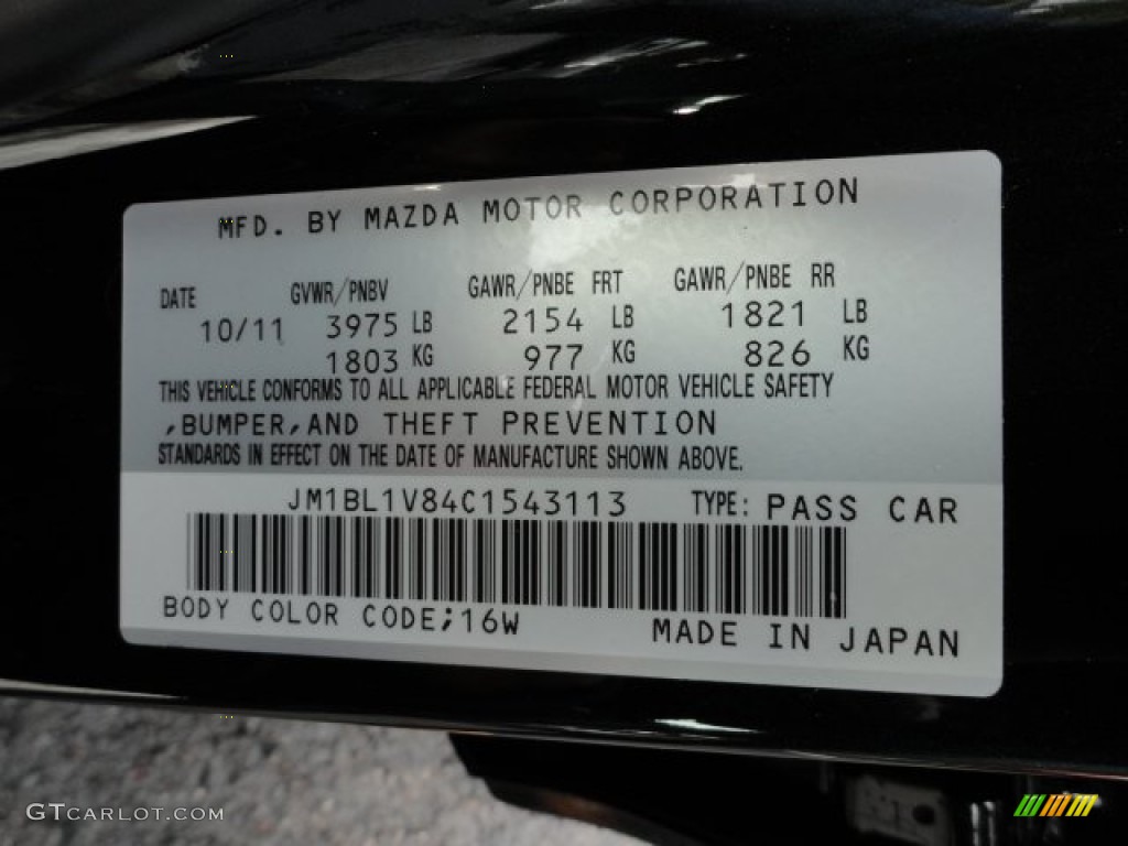 2012 MAZDA3 Color Code 16W for Black Mica Photo #57018558
