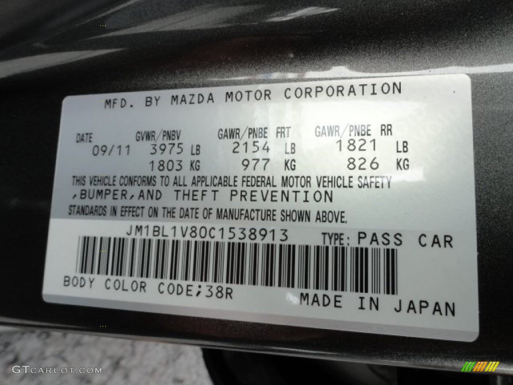 2012 MAZDA3 Color Code 38R for Graphite Mica Photo #57018743