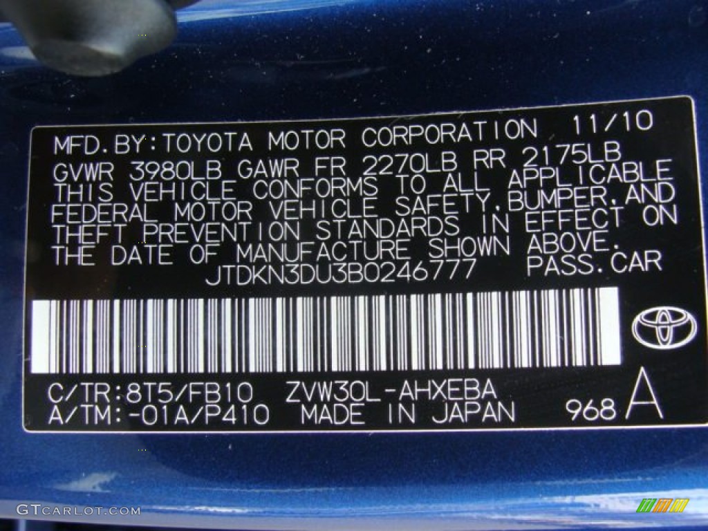 2011 Prius Color Code 8T5 for Blue Ribbon Metallic Photo #57021879