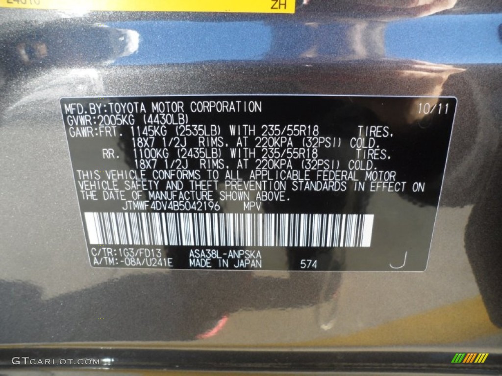 2011 RAV4 Color Code 1G3 for Magnetic Gray Metallic Photo #57032213