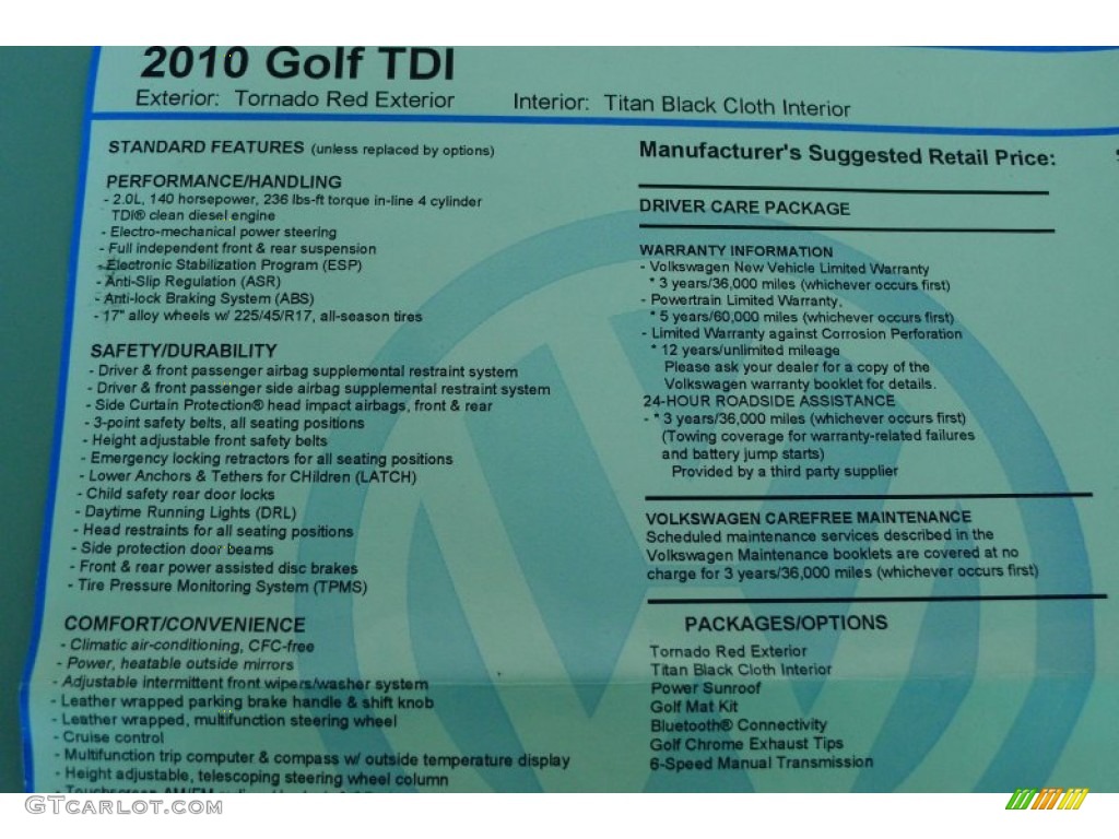 2010 Golf 4 Door TDI - Tornado Red / Titan Black photo #30