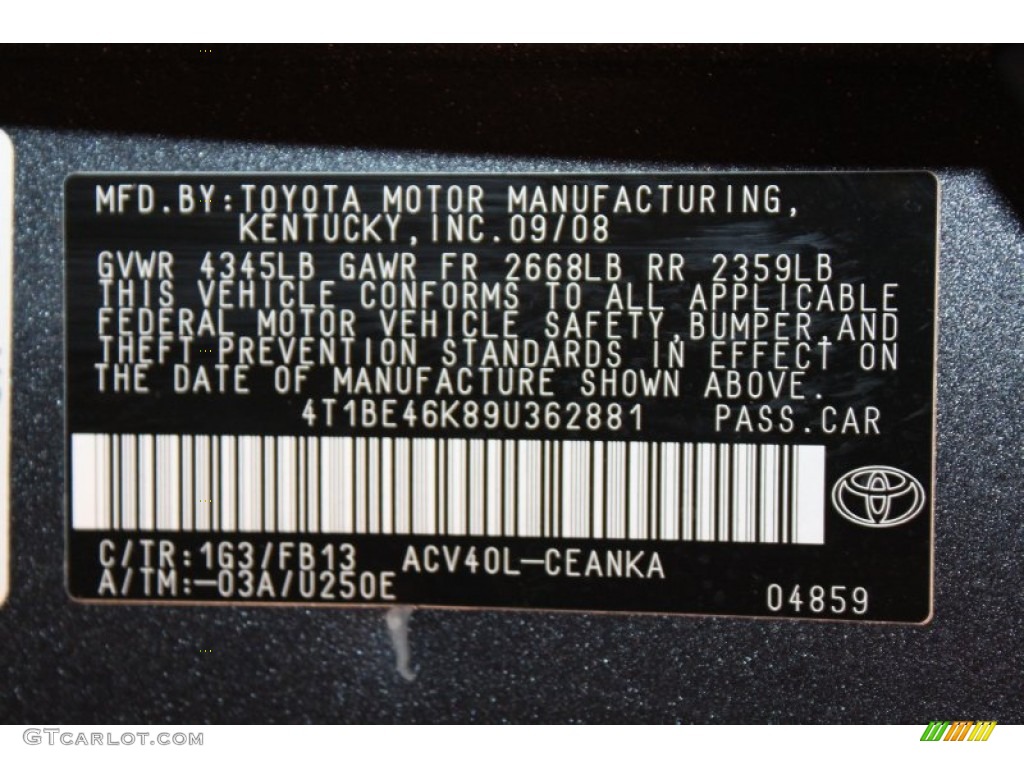 2009 Camry Color Code 1G3 for Magnetic Gray Metallic Photo #57044103