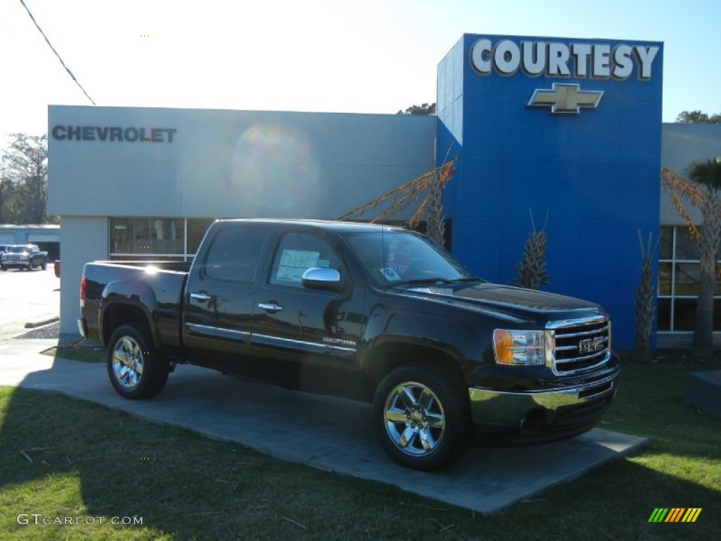 2012 Sierra 1500 SLE Crew Cab - Onyx Black / Very Dark Cashmere/Light Cashmere photo #1