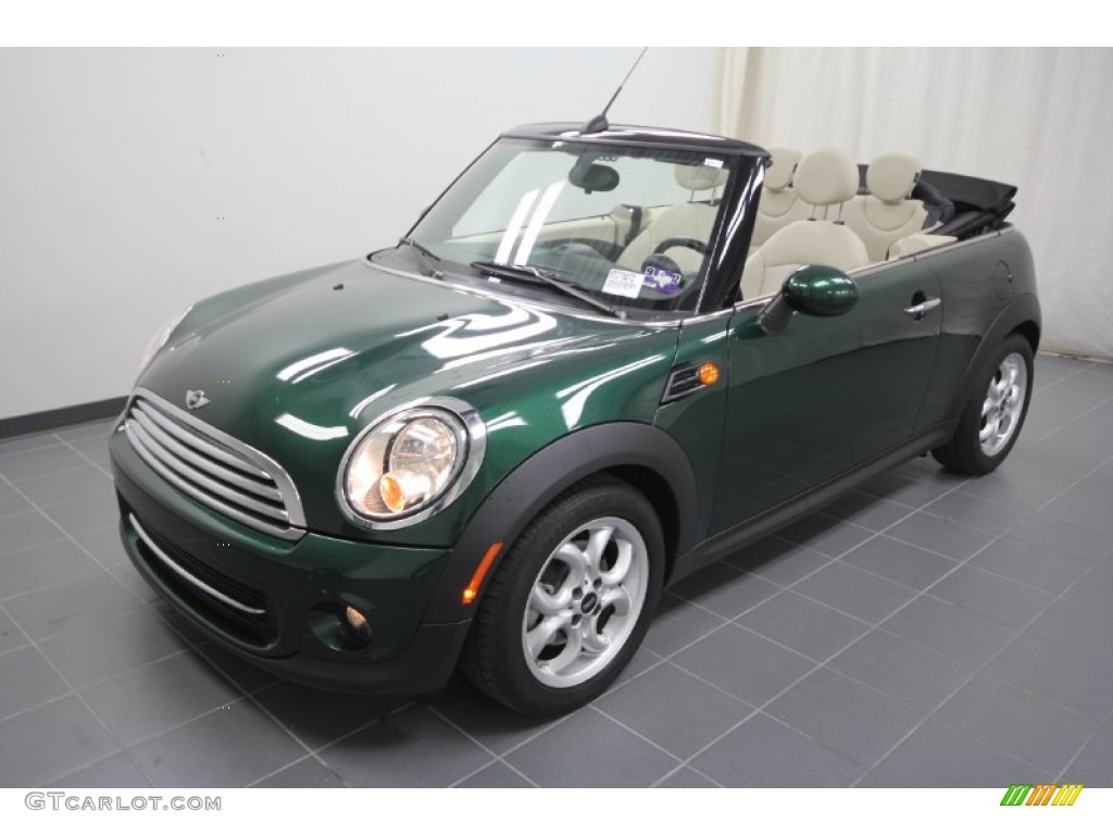2011 Cooper Convertible - British Racing Green II / Gravity Polar Beige Leather photo #4