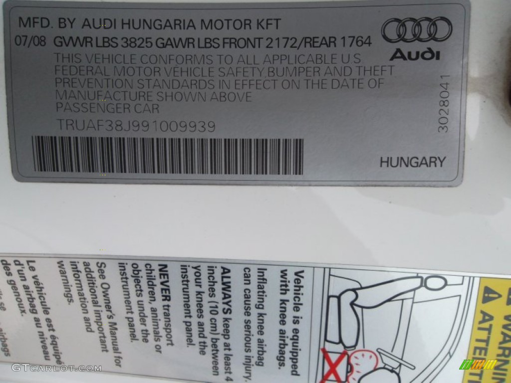 2009 Audi TT 2.0T Coupe Info Tag Photo #57052181