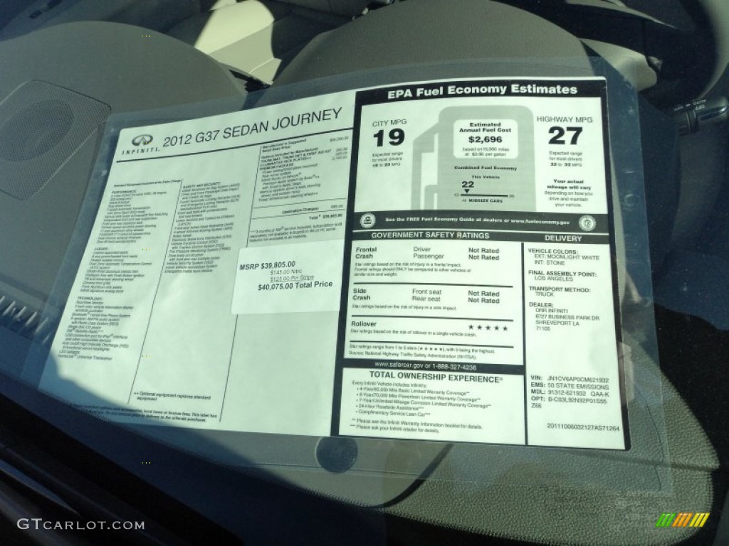 2012 Infiniti G 37 Journey Sedan Window Sticker Photos