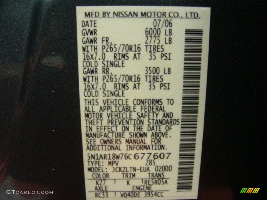 2006 Pathfinder Color Code K27 for Storm Grey Metallic Photo #57065138