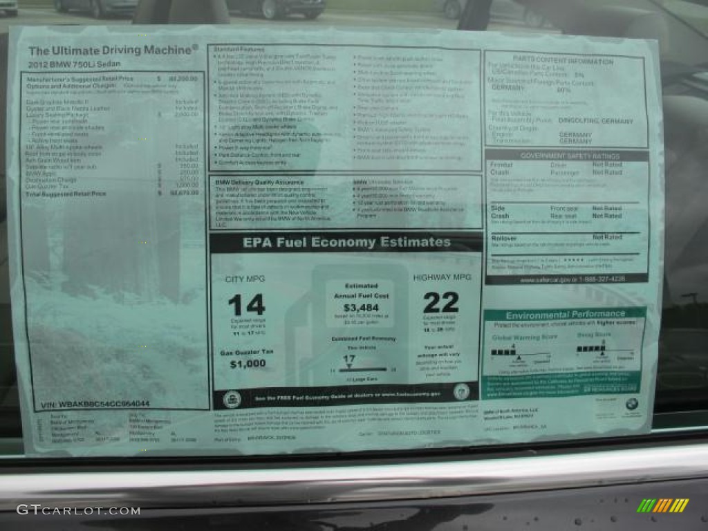 2012 BMW 7 Series 750Li Sedan Window Sticker Photo #57065180