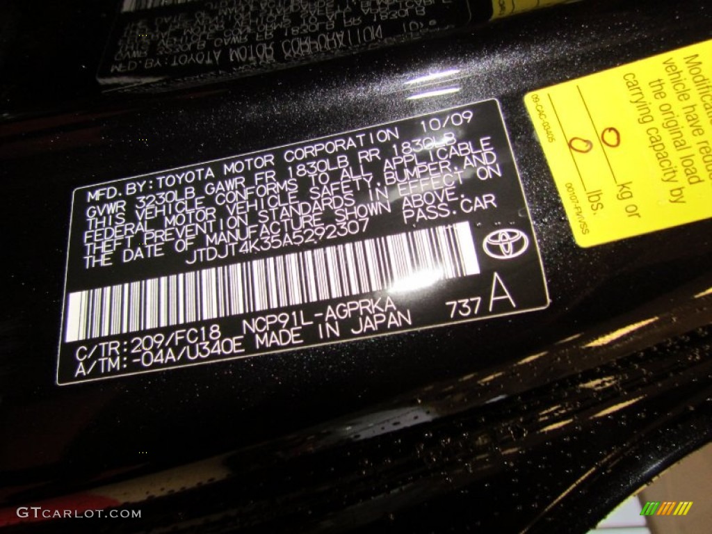 2010 Yaris Color Code 209 for Black Sand Pearl Photo #57065485
