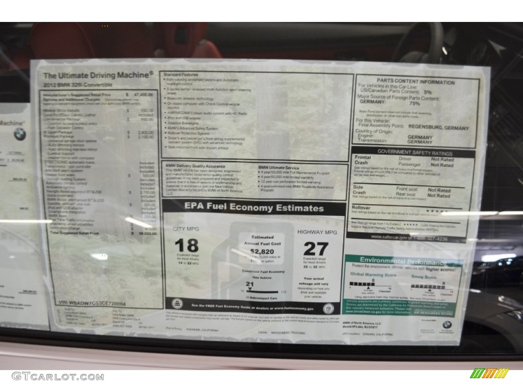 2012 BMW 3 Series 328i Convertible Window Sticker Photo #57066590