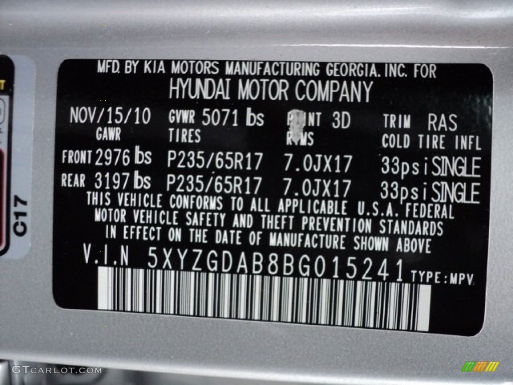 2011 Santa Fe Color Code 3D for Moonstone Silver Photo #57067478