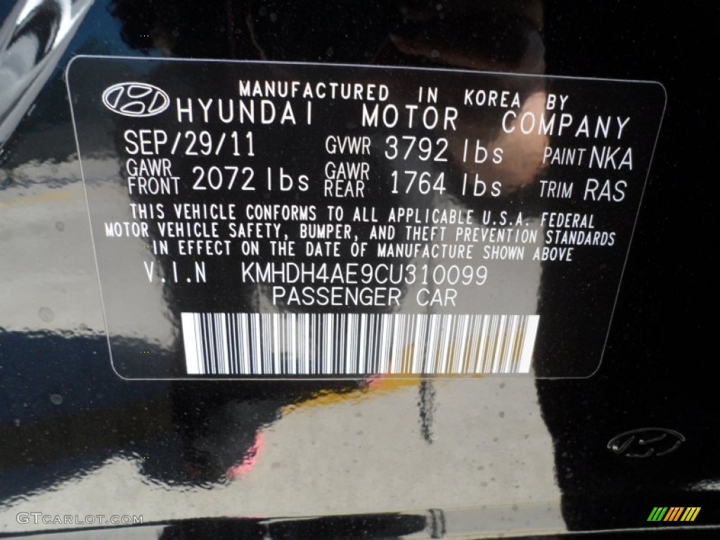 2012 Elantra GLS - Black Noir Pearl / Gray photo #33