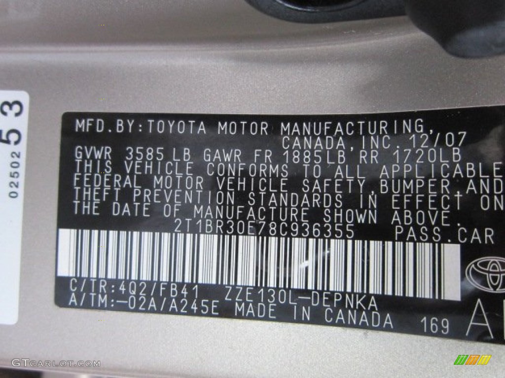 2008 Corolla Color Code 4Q2 for Desert Sand Mica Photo #57073520