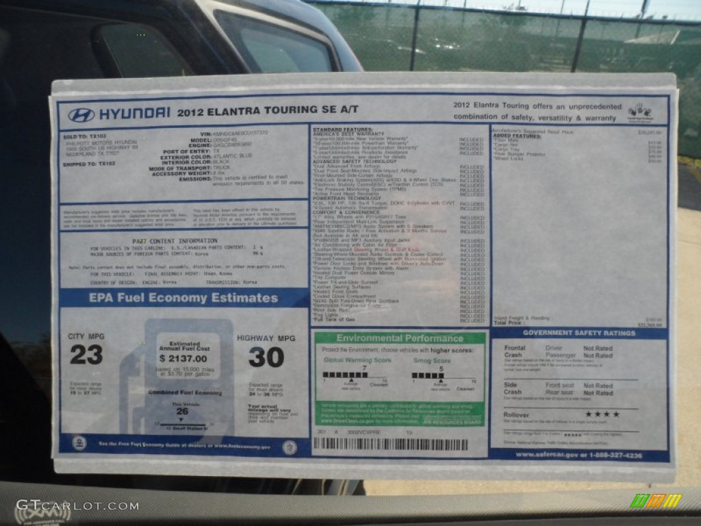 2012 Hyundai Elantra SE Touring Window Sticker Photo #57074006
