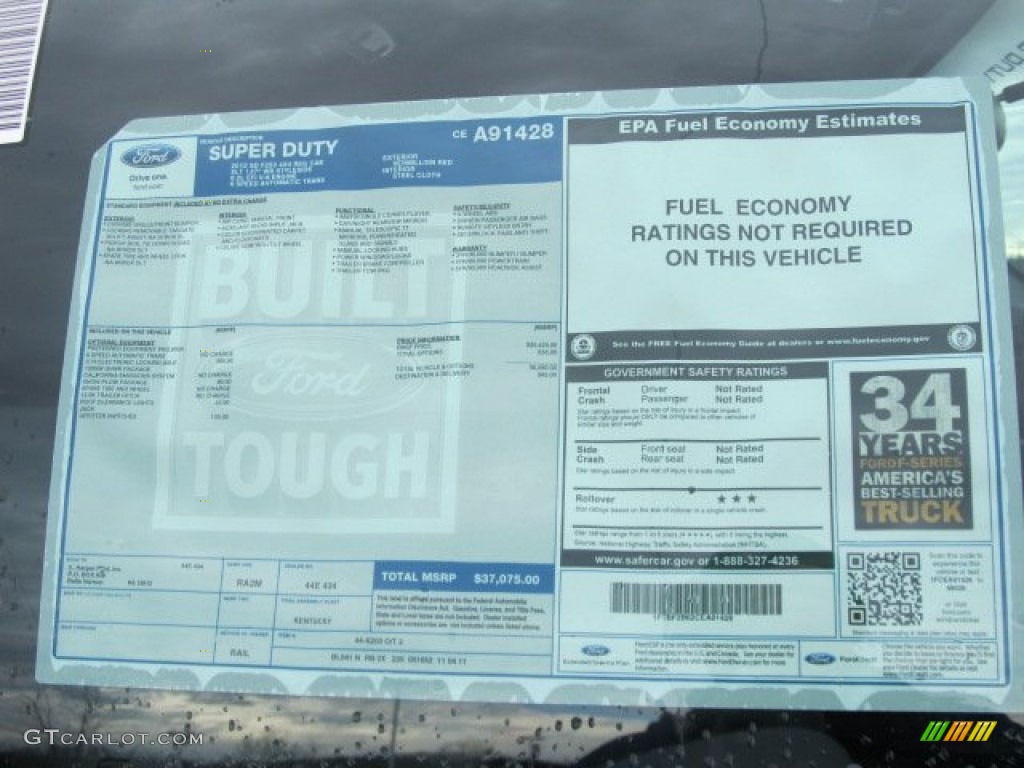 2012 Ford F250 Super Duty XLT Regular Cab 4x4 Window Sticker Photo #57077666