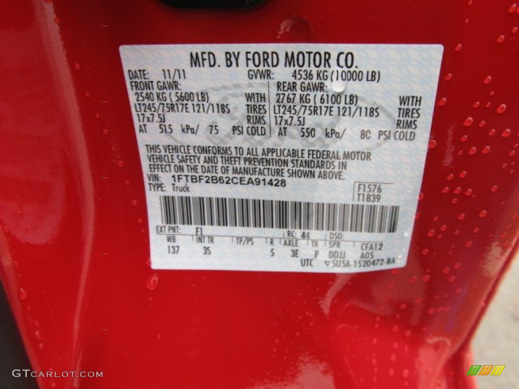 2012 F250 Super Duty Color Code F1 for Vermillion Red Photo #57077843