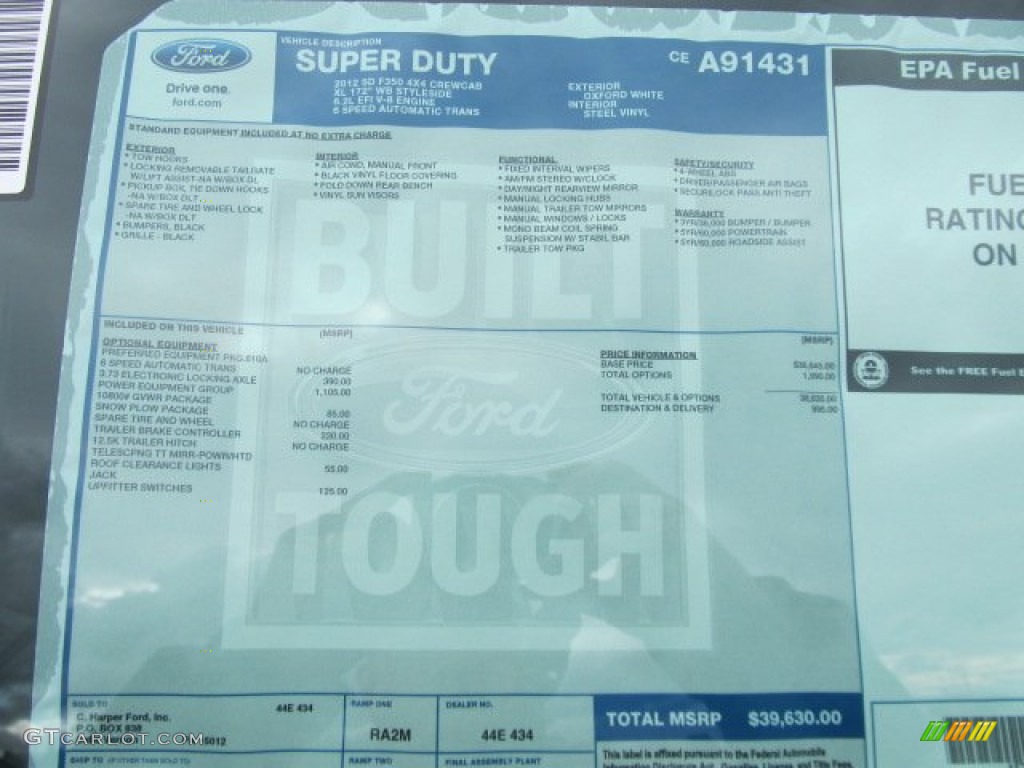 2012 Ford F350 Super Duty XL Crew Cab 4x4 Window Sticker Photo #57078125