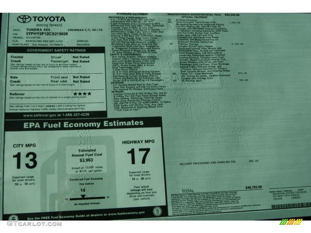 2012 Tundra Platinum CrewMax 4x4 - Barcelona Red Metallic / Black photo #16