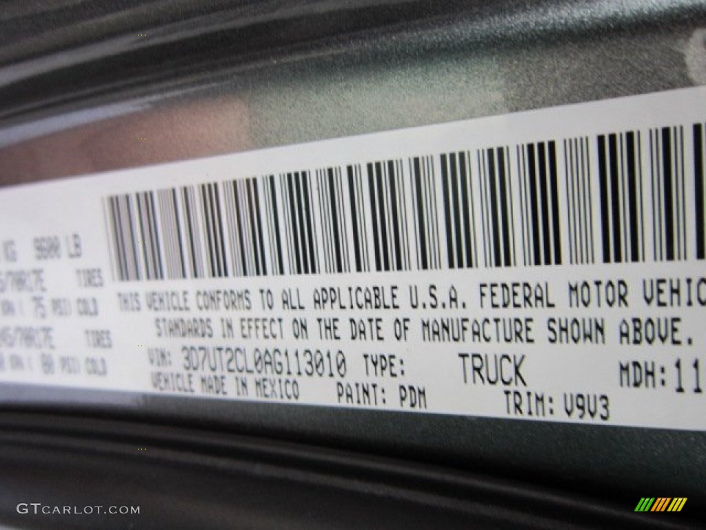 2010 Ram 2500 Color Code PDM for Mineral Gray Metallic Photo #57083624