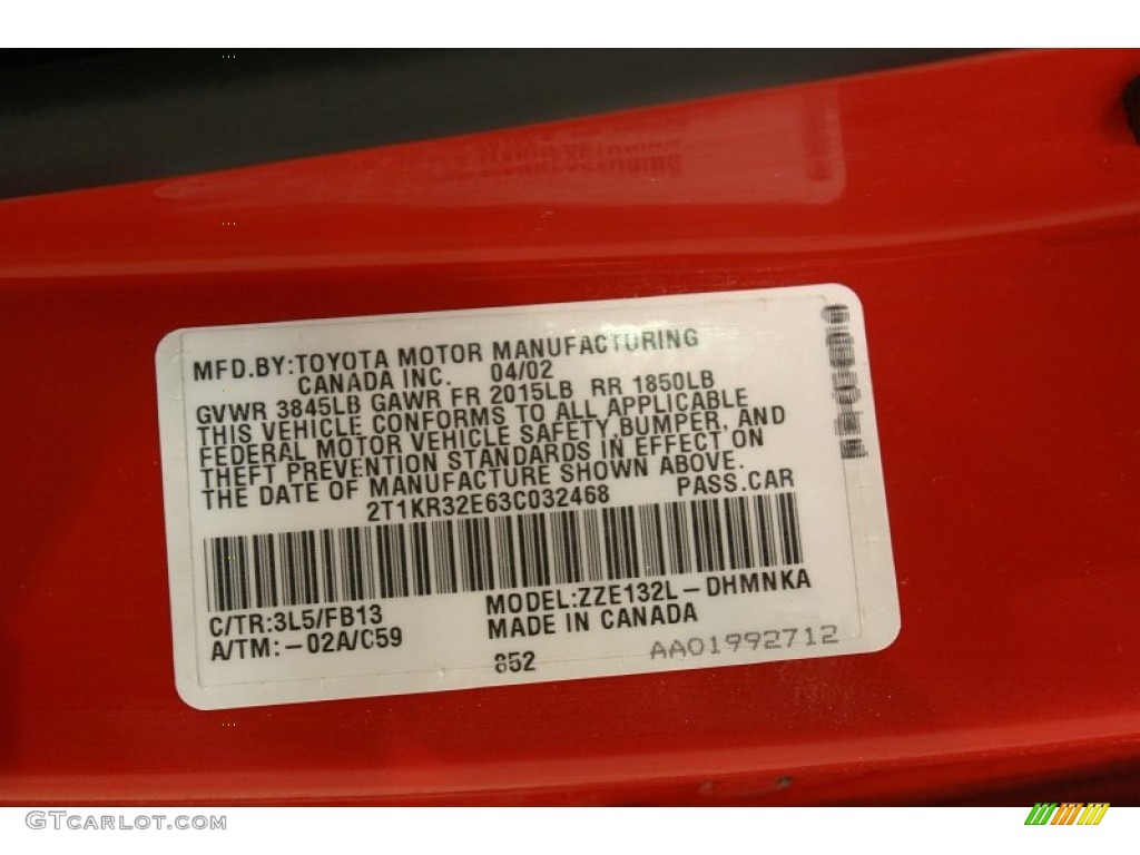 2003 Matrix Color Code 3L5 for Radiant Red Photo #57085919