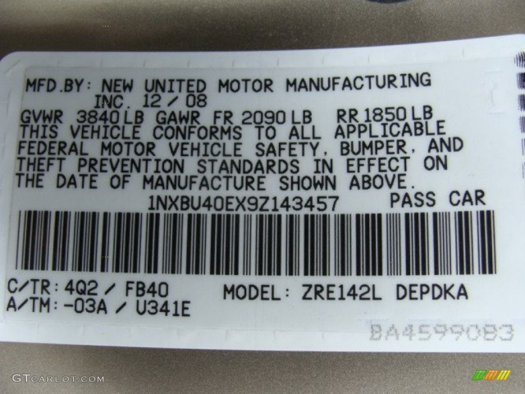 2009 Corolla Color Code 4Q2 for Desert Sand Mica Photo #57086210