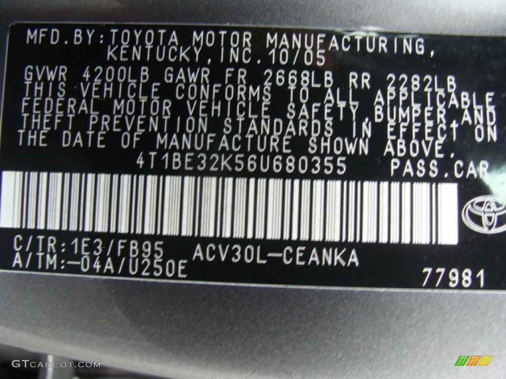 2006 Camry Color Code 1E3 for Phantom Gray Pearl Photo #57086848
