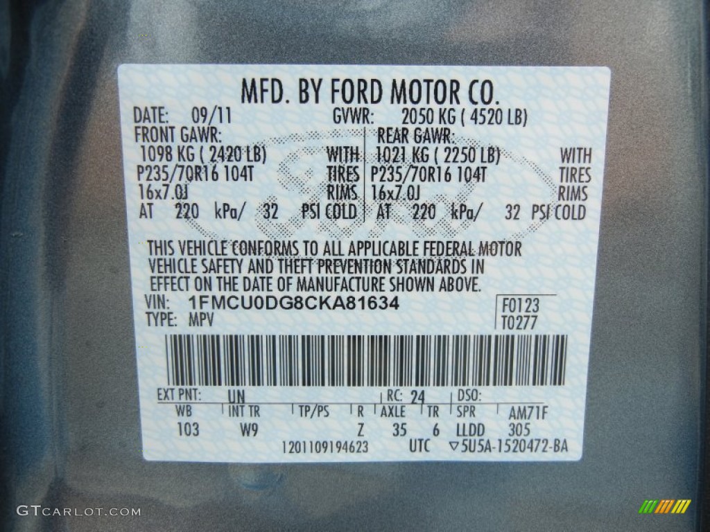 2012 Escape Color Code UN for Steel Blue Metallic Photo #57092405
