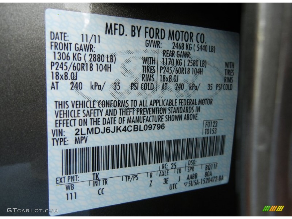 2012 MKX Color Code TK for Mineral Gray Metallic Photo #57092585