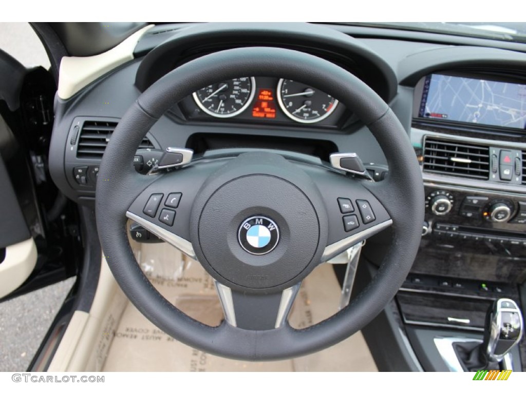 2010 BMW 6 Series 650i Convertible Cream Beige Steering Wheel Photo #57099439