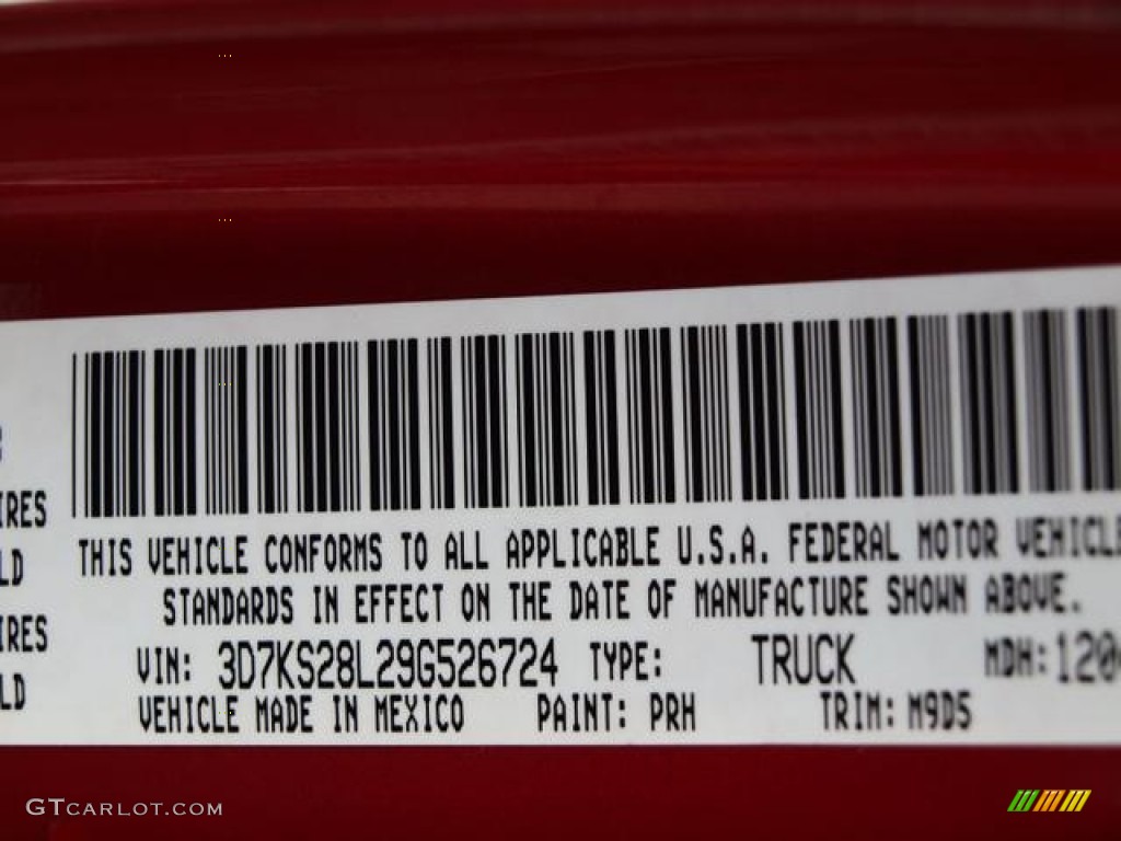 2009 Ram 2500 Color Code PRH for Flame Red Photo #57109579