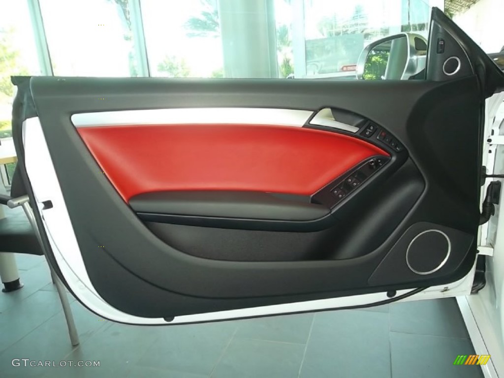 2010 Audi S5 3.0 TFSI quattro Cabriolet Magma Red Silk Nappa Leather Door Panel Photo #57111331