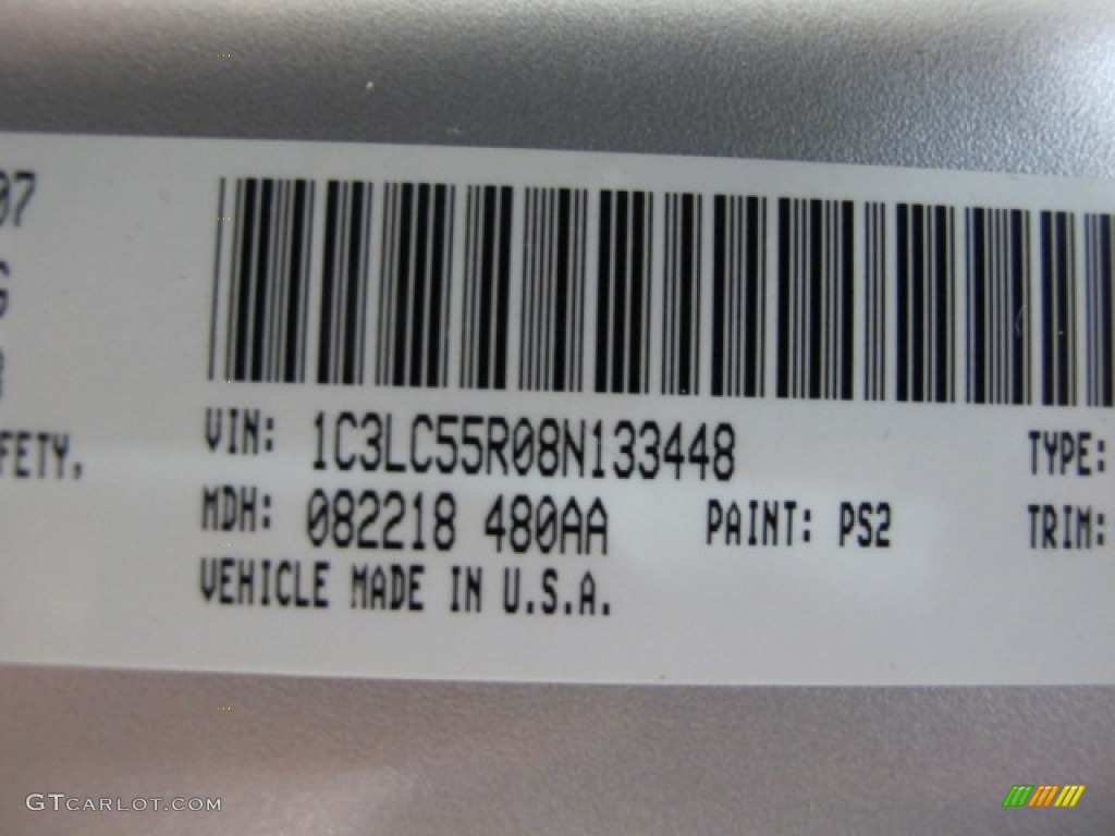 2008 Sebring Color Code PS2 for Bright Silver Metallic Photo #57114802
