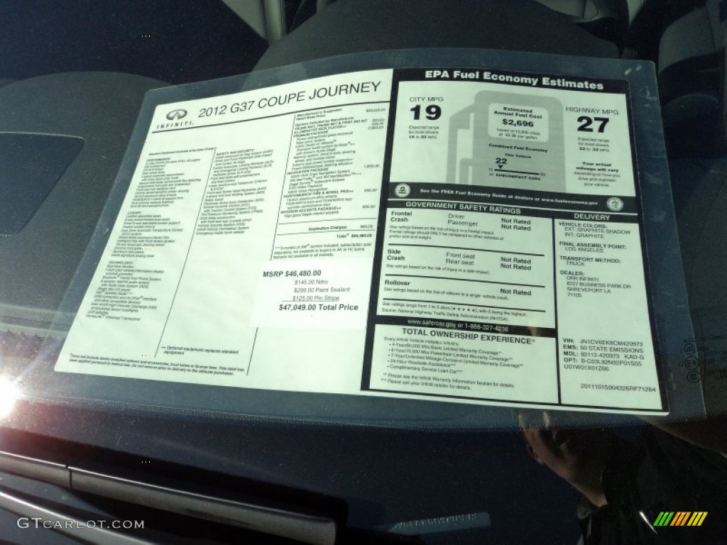 2012 Infiniti G 37 Journey Coupe Window Sticker Photos