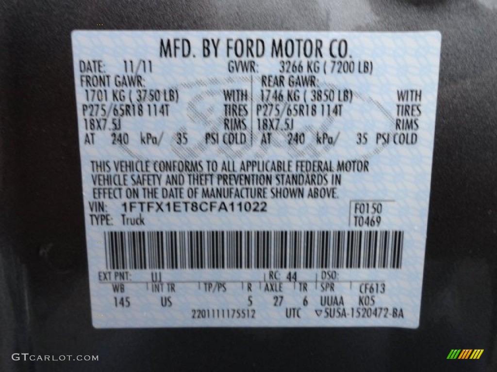 2012 F150 Color Code UJ for Sterling Gray Metallic Photo #57143551