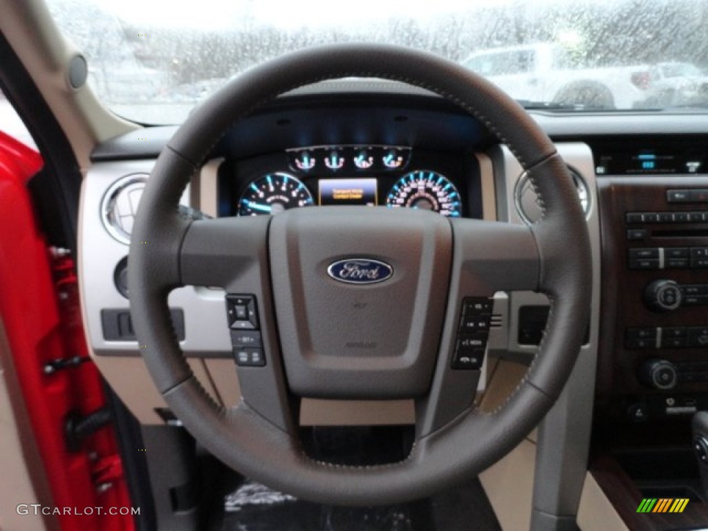2012 Ford F150 Lariat SuperCab 4x4 Pale Adobe Steering Wheel Photo #57143890
