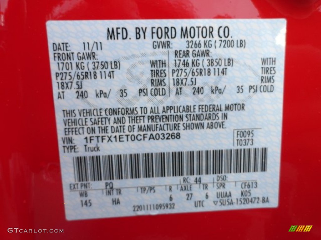 2012 F150 Color Code PQ for Race Red Photo #57143908