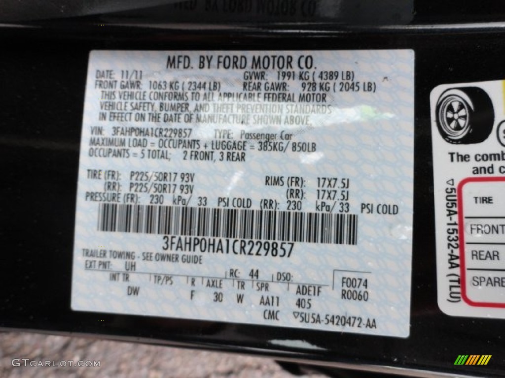 2012 Fusion Color Code UH for Tuxedo Black Metallic Photo #57144254