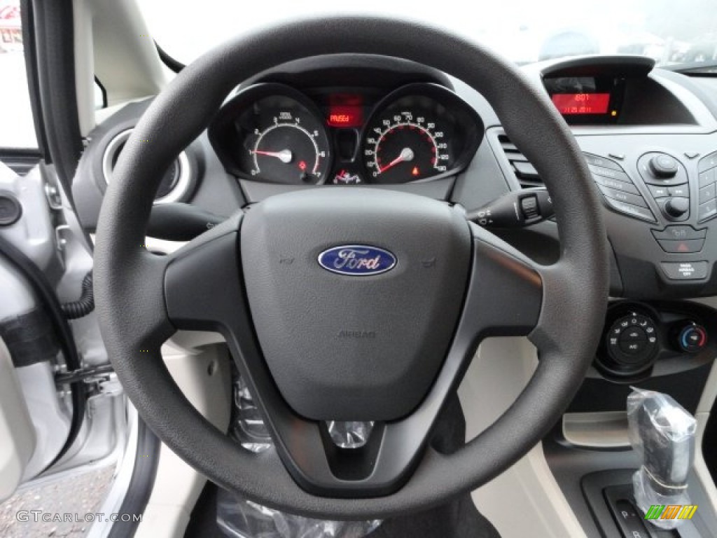 2012 Ford Fiesta S Sedan Light Stone/Charcoal Black Steering Wheel Photo #57144586