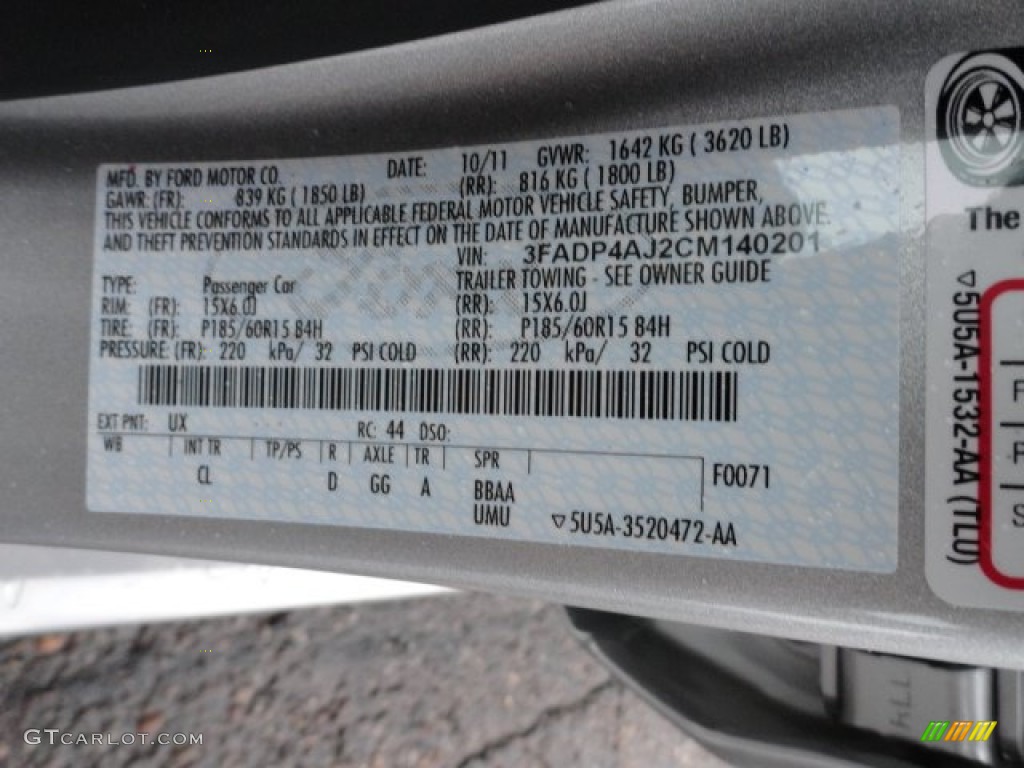 2012 Fiesta Color Code UX for Ingot Silver Metallic Photo #57144604