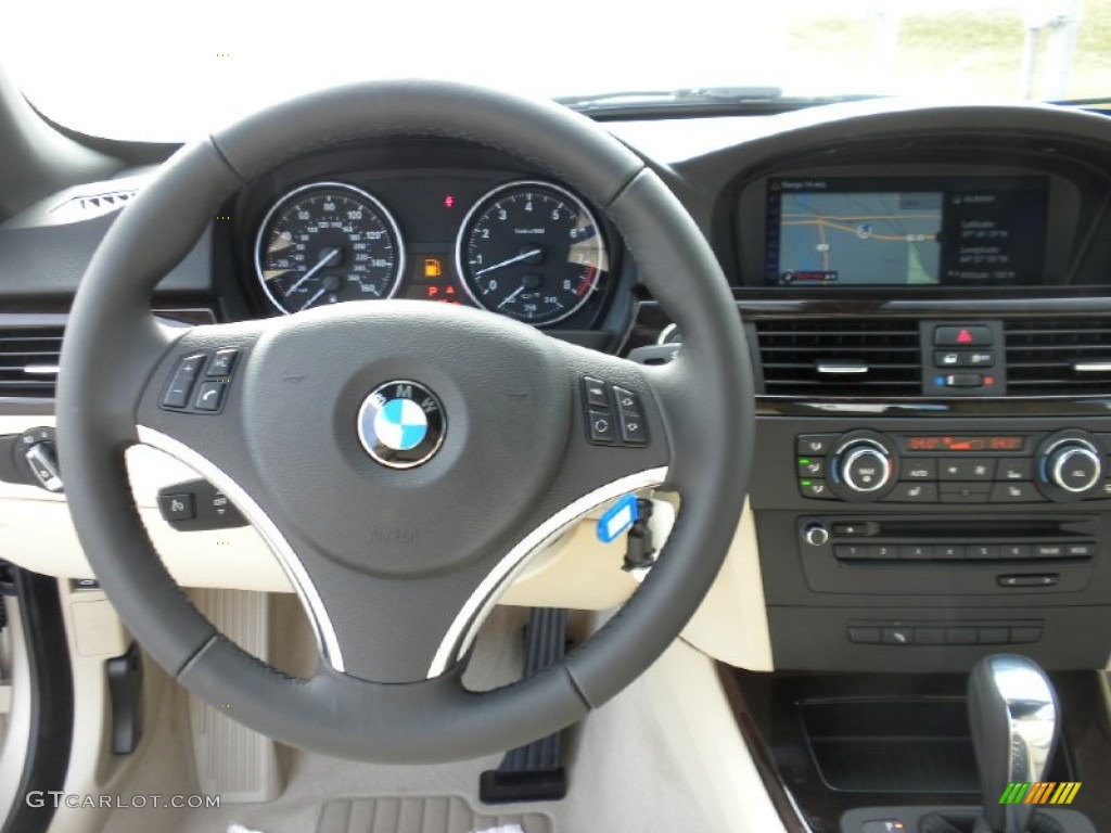 2012 BMW 3 Series 328i Convertible Cream Beige Steering Wheel Photo #57145567