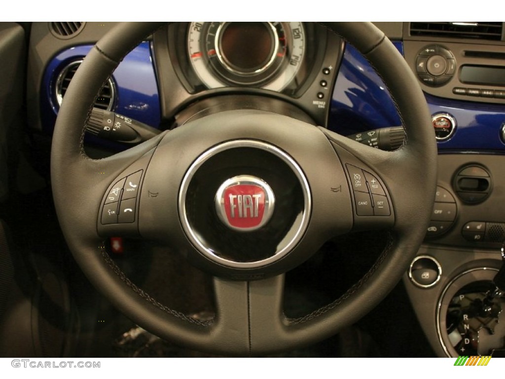 2012 Fiat 500 c cabrio Lounge Tessuto Nero-Grigio/Nero (Black-Grey/Black) Steering Wheel Photo #57147755