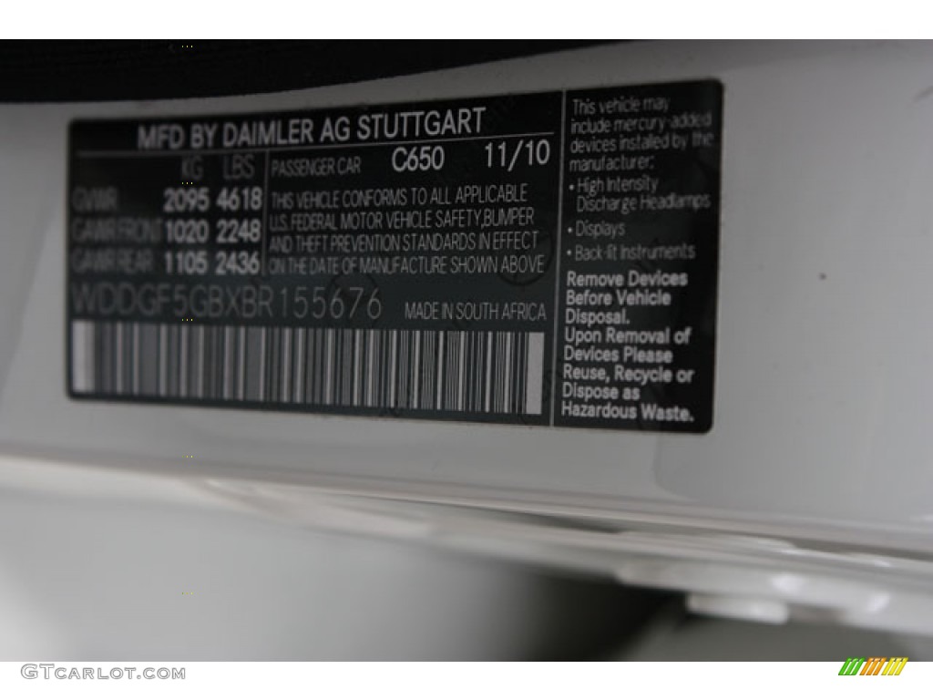2011 C Color Code 650 for Arctic White Photo #57160041